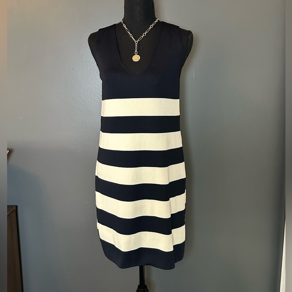 Zara Black and Cream Striped Dress